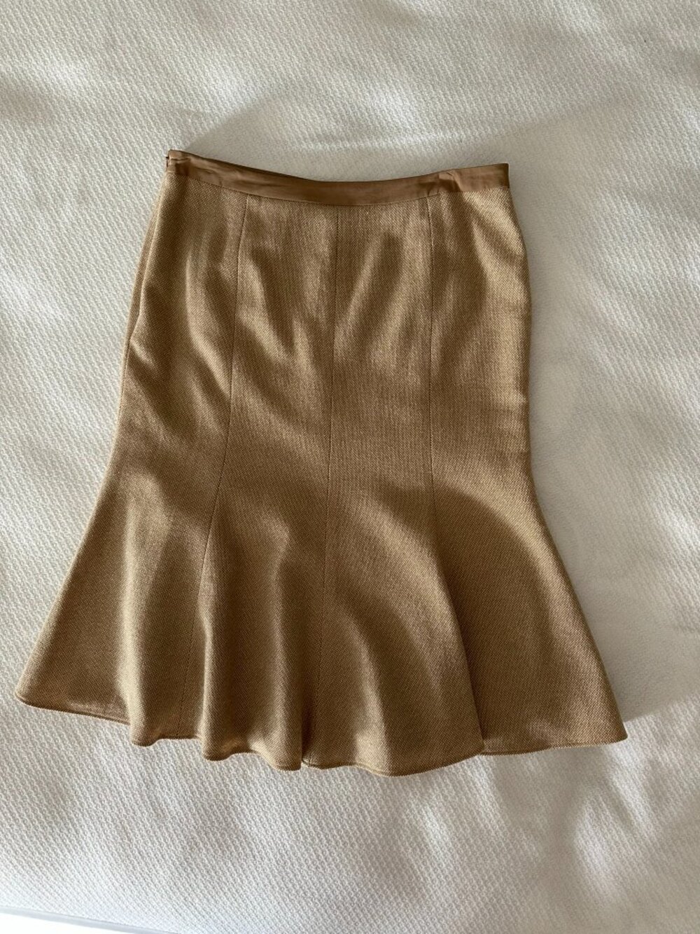 Vintage Banana Republic 90% Wool Tweed Flared A-Line Midi Skirt Camel Sz 8 - Picture 7 of 13